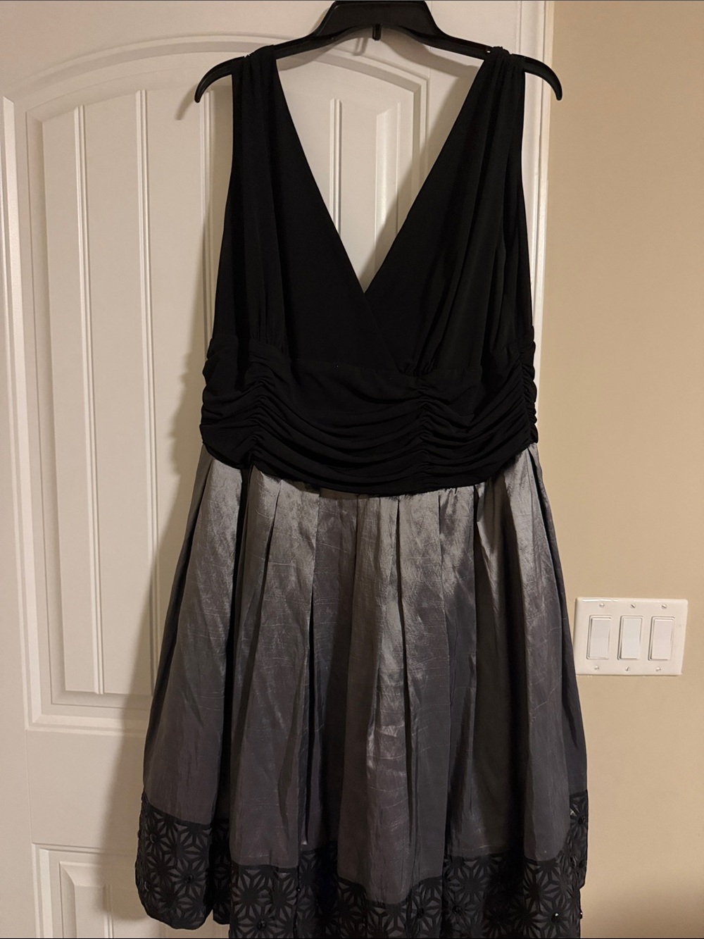 S.L. Fashions Black and Silver One-Shoulder Evening Dress